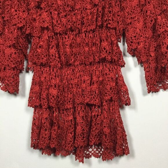 Unique ra-ra top red crocheted 3/4 sleeves layered top beach resort vaca S/M - Picture 6 of 7